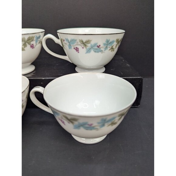 Vintage Fine China Japan MS6701 Grapes and Vines Pattern Footed Teacup Set of 4 - Picture 7 of 10